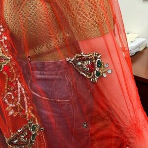 Embellished Red Sheer Shawl